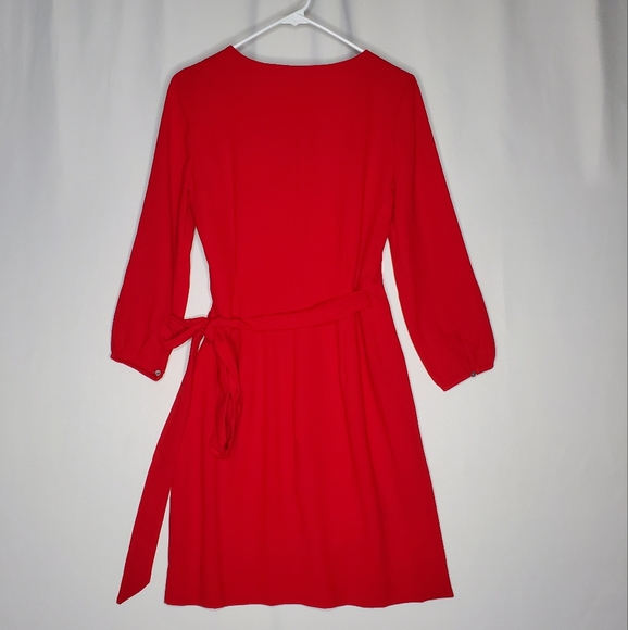 J. Crew Red Wrap Dress 0 Tie Waist Vneck Elbow Bishop Sleeve Classic Feminine - Picture 3 of 11